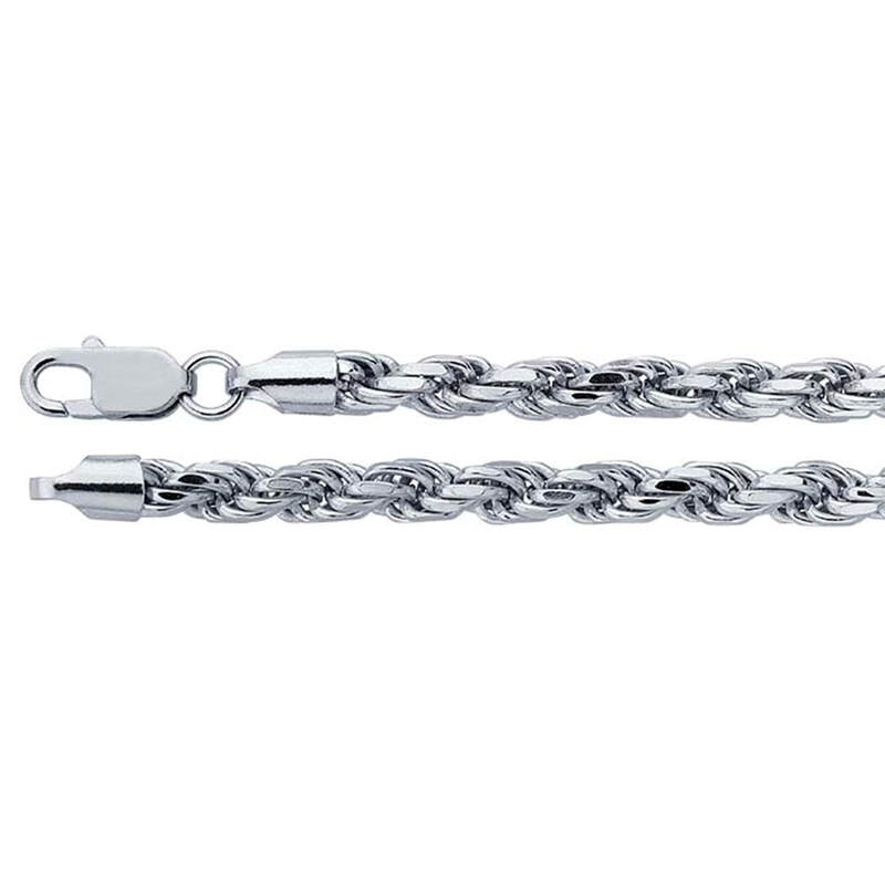 22in Sterling Silver Rhodium-Plated 5.7mm Diamond-Cut Rope Chain
